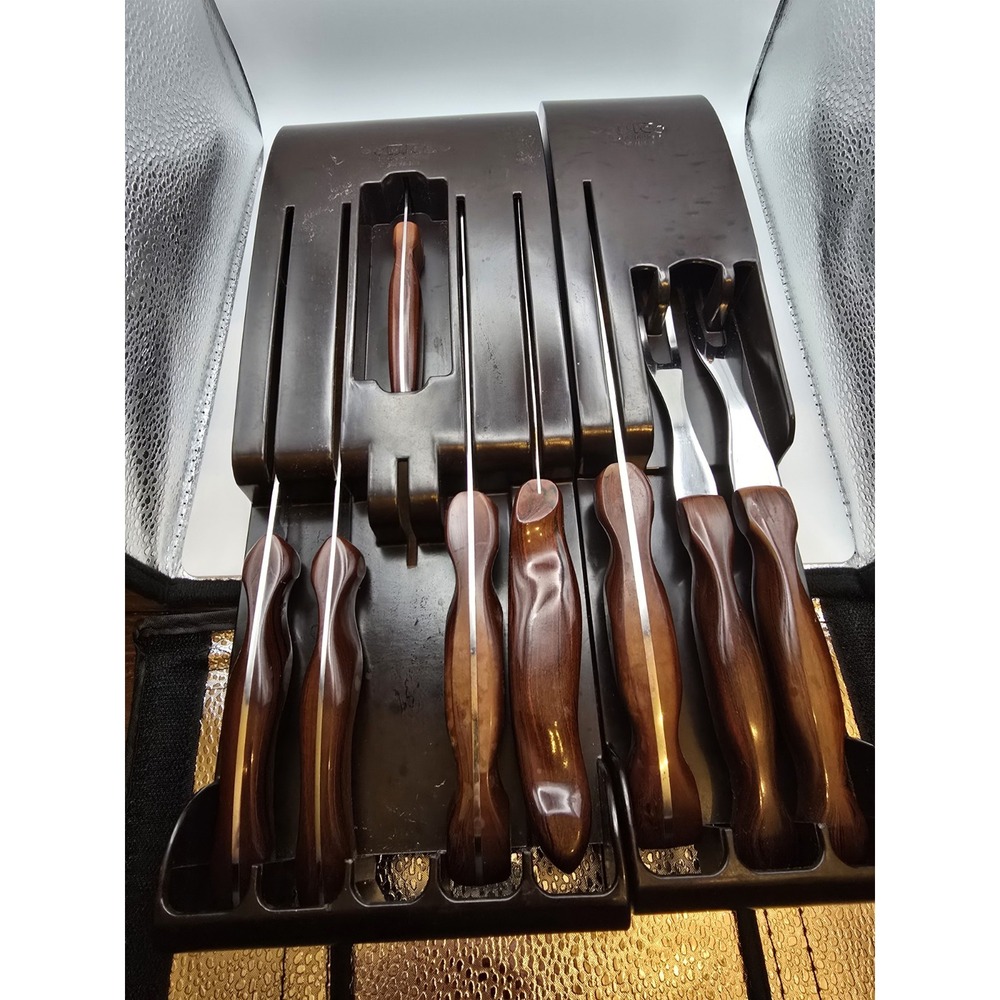 Vintage Cutco Knife Block Set Brown Handles No. 20 22 23 24 25 26 27 28 +1